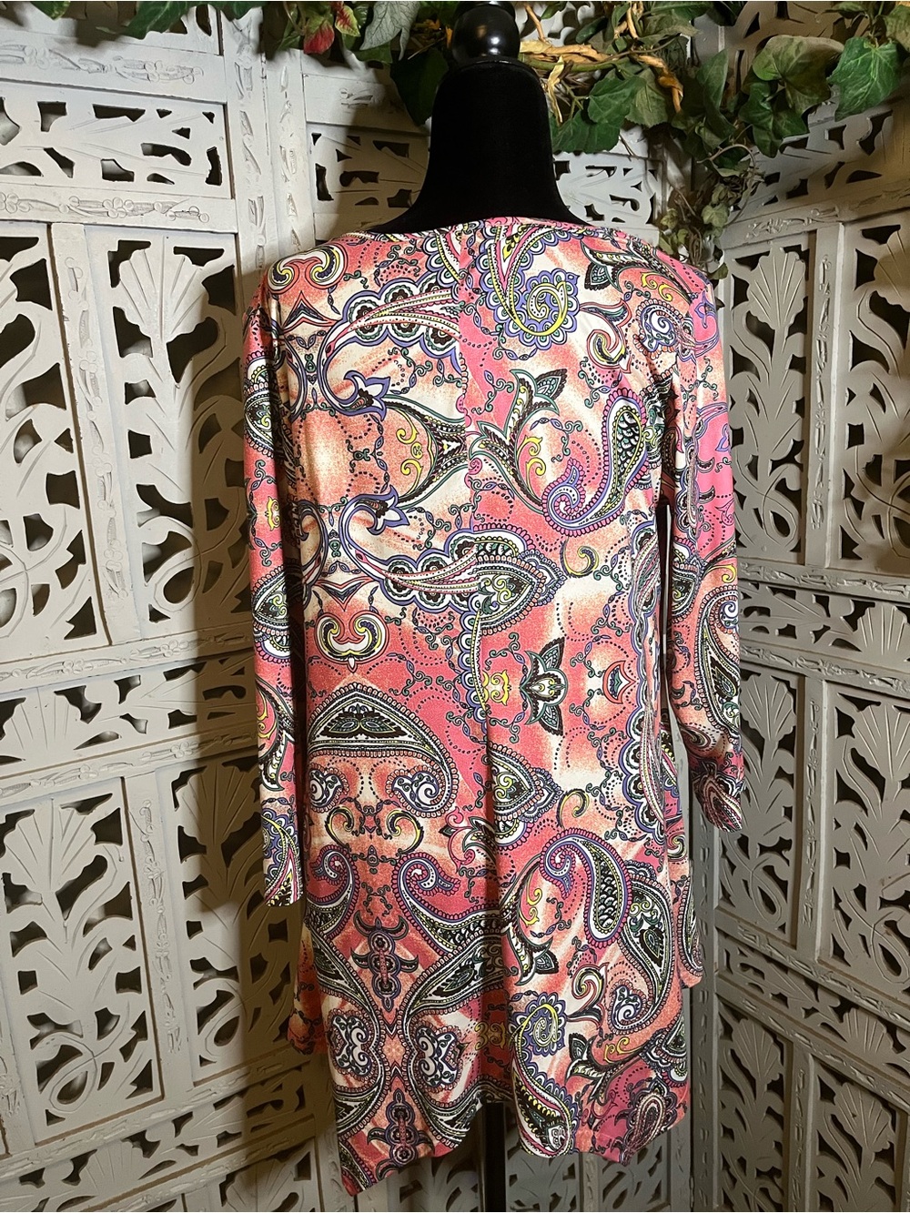 ENMAIN PERFECT WARM CORAL PINK & MULTICOLOR PAISLEY PATTERN PLUS SIZE TUNIC TOP - Picture 7 of 12